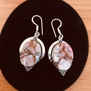 NEW COPPER RHODOCHROSITE 925 Silver  Earrings
